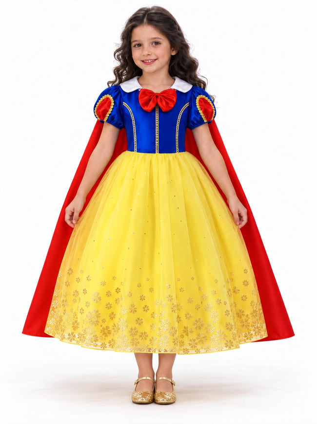 Rochie de prințesă cu pelerină roșie, Alba ca Zăpada – față